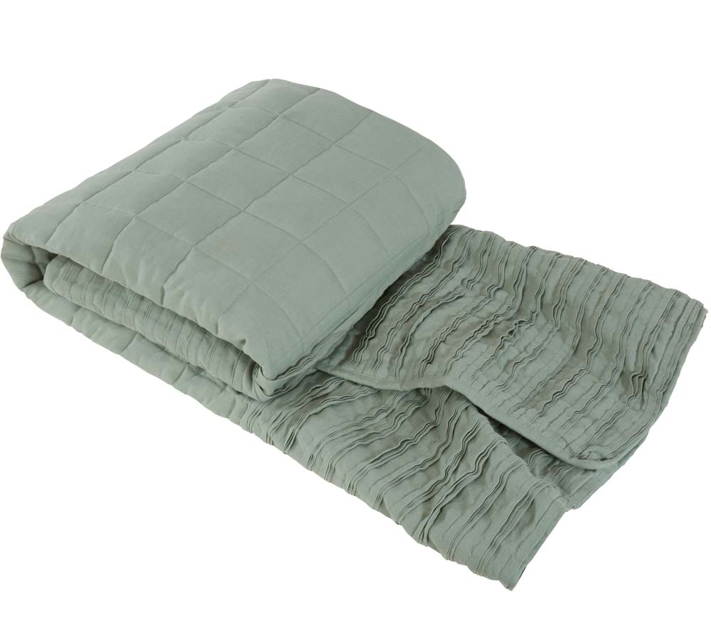 Linen Sage Quilted Ruffled Throw